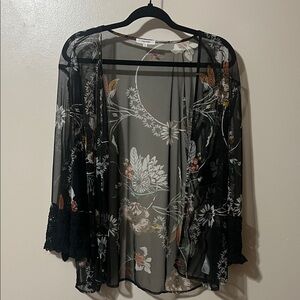 Maurices Black Floral Sheer Kimono